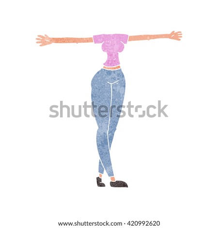 freehand retro cartoon female body with wide arms
