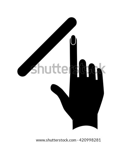 Conceptual vector cosmetic and manicure file icon with hand and one finger | modern flat design cosmetic and spa illustration and infographic concept black on white background