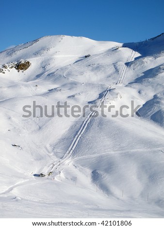 Slope on the skiing resort Scuol. (Switzerland)