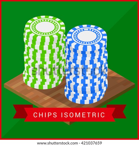 Stacked pocker Chips isometric flat 3d illustration. Casino chips symbol. Gambling chips . Gambling illustration with poker chips 