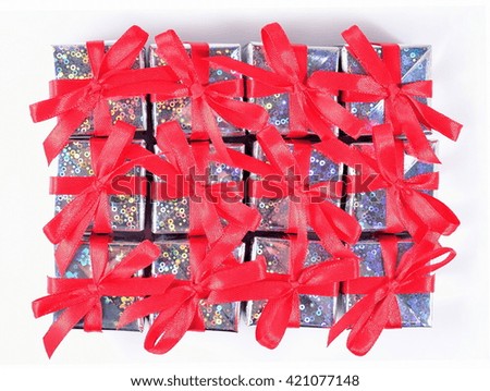 Top view of gifts on a white background