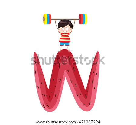 Illustration of a Kid Leaning on a Letter W