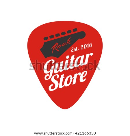 Guitar, music store vector logo, emblem, icon, sign. Graphic illustration, design element of guitar neck and fingerboard