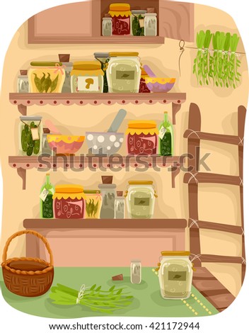 Illustration Featuring a Room Full of Herbs