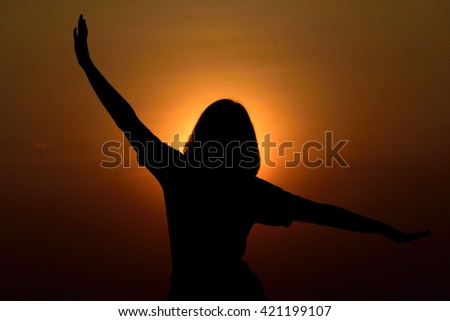 silhouette yoga lady sunset evening time