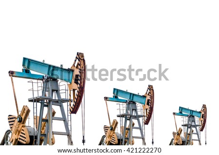 Oil pumps on white background. Isolation of oil pumps. Oil field.