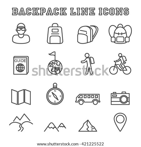 backpack line icons, mono vector symbols