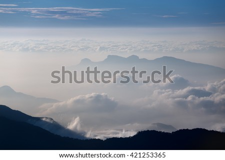 Landscape. Sunrise on the mountain Adam's Peak. Sri Lanka. 