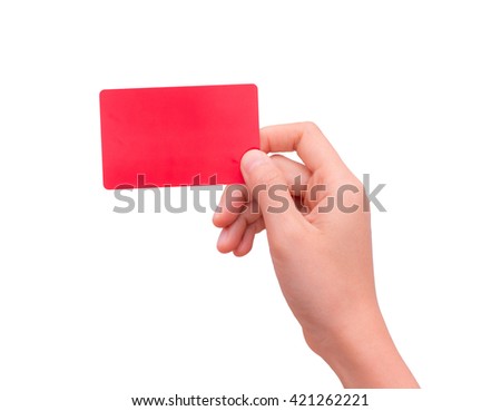 Hand hold blank business card isolated on white background. This picture has clipping path for easy to use.