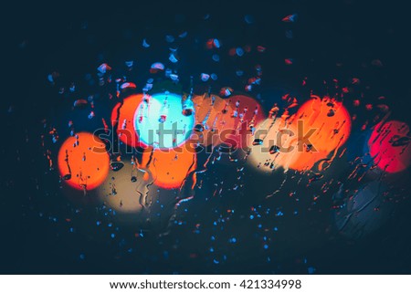 Abstract bokeh background with rain drop,retro colorful bokeh light