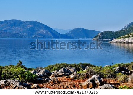Greece,island Ithaki-view of the seacoast near Vathi