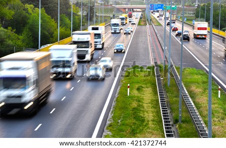 Four lane controlled-access highway in Poland.
 Royalty-Free Stock Photo #421372744
