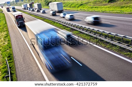 Four lane controlled-access highway in Poland.
 Royalty-Free Stock Photo #421372759