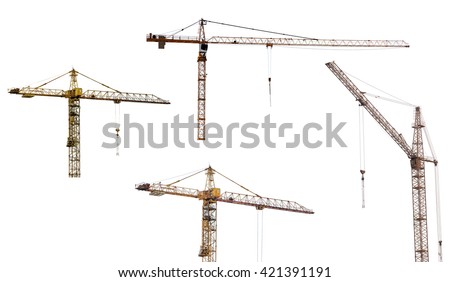 set of hoisting cranes isolate on white background