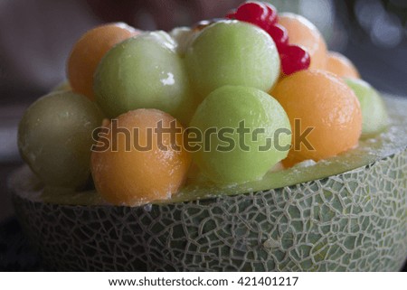 Close up the ice melon Bingsu, famous korean ice-cream.