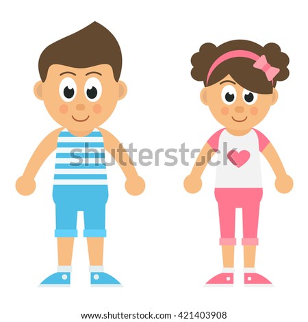 cartoon little boy and little girl set