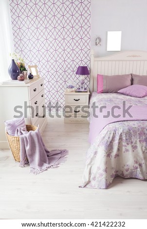 modern bedroom interior and purple decor