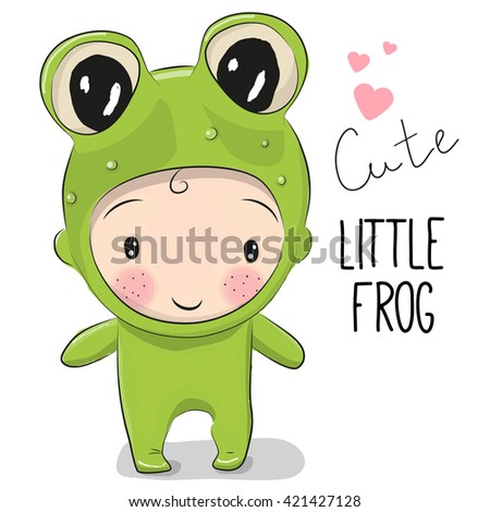 Cute Cartoon boy in a frog costume on a white background