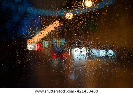 Wet the car window with the background of night city