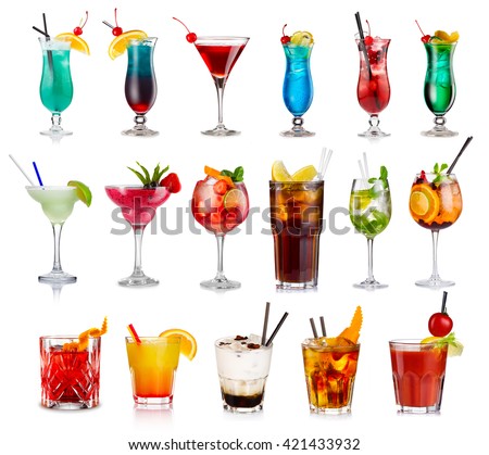 Set of classic alcohol cocktails isolated on white background   Royalty-Free Stock Photo #421433932