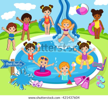 Illustration of Girls Having a Pool Party.Raster copy.