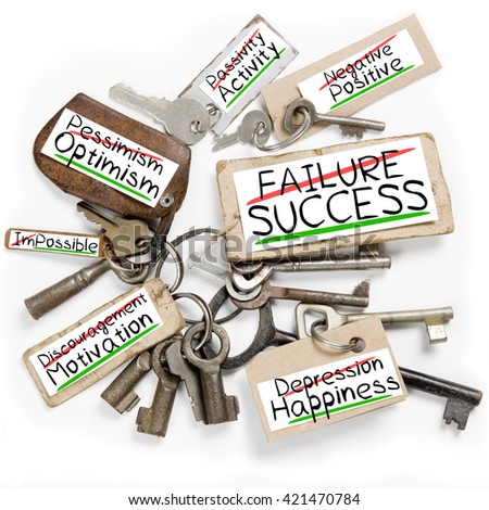 Photo of key bunch and paper tags with FAILURE SUCCESS conceptual words