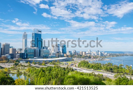 skyline of Perth with city central business district at the noon Royalty-Free Stock Photo #421513525