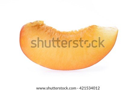 slice ripe ruby plum fruit isolated on white background