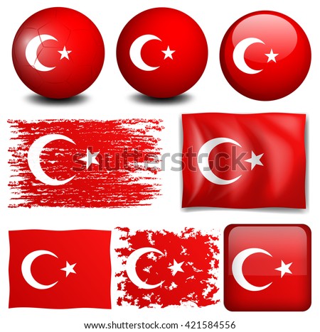 Turkey flag on different objects illustration