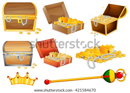 Treassure chests and golden objects illustration