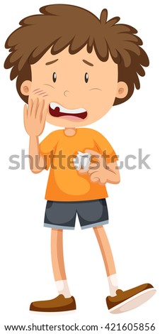 Little boy having cavity tooth illustration