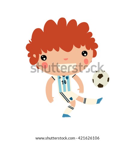 argentina football player boy. cute soccer character. asian style flat vector