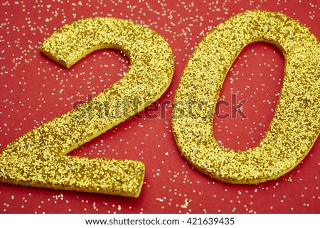 Number twenty yellow color over a red background. Anniversary. Horizontal