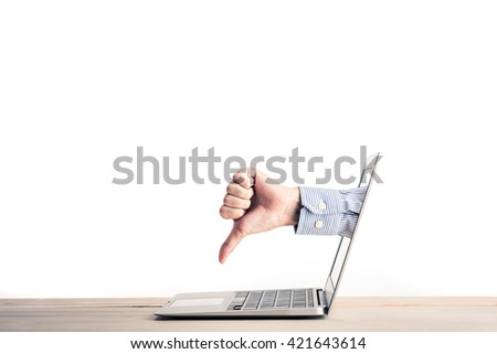 Hand coming out of laptop screen