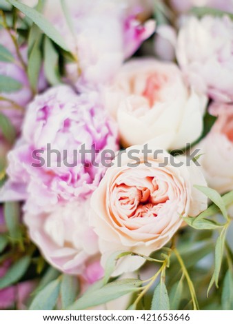 pink bouquet with peonies and roses