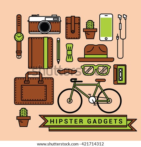 Hipster gadgets  and icons set for flat design. 