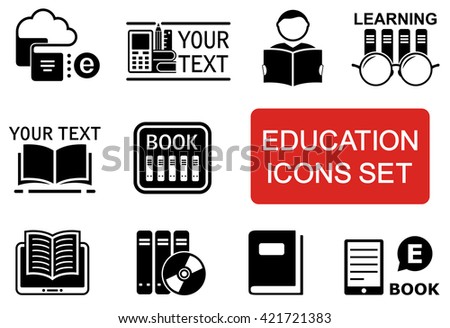 set of education icon with red accent