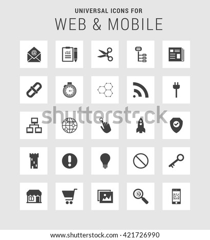 25 Universal web and mobile icon set. A set of 25  flat icons for mobile and web.