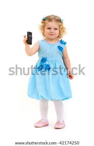 child with phone isolated on white