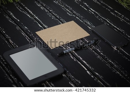 Creative flat lay photo of workspace desk with smartphone, tag, letter and notebook with copy space background, minimal style, Can be used as a background, blank for design, logo design.