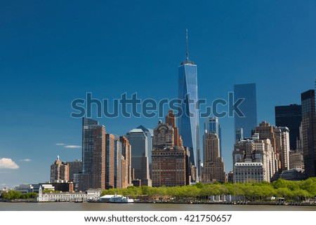 New York City view from river. Manhattan. 