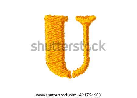 Gold Embroidery Designs alphabet U isolate on white background