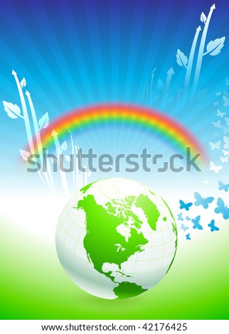 Globe on Rainbow Environmental Conservation Background