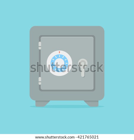 Metal bank safe vector icon in a flat style. Closed safe isolated on a colored background.  Royalty-Free Stock Photo #421765021