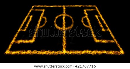Perspective view of soccer field or football field, fire lines