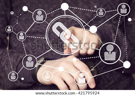 Businessman pressing button Link web icon