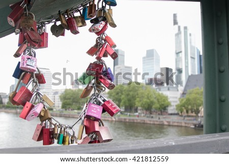 Lovelock chain on Eiserner Steg Bridge in Frankfurt, Germany