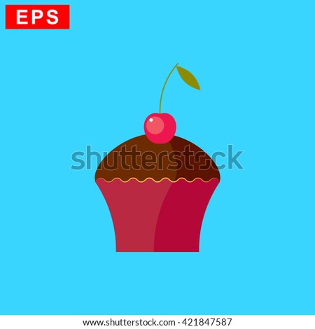 Cherry cupcake icon, vector cake pictogram, isoalted cupcake clip-art