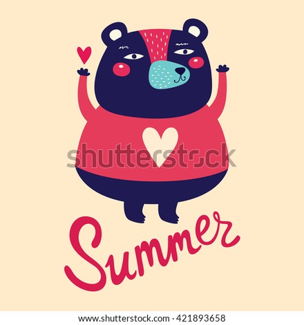 Summer vector illustration with bear