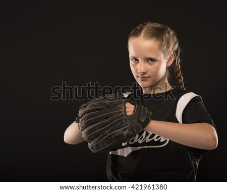Softball Girl with Mitt
